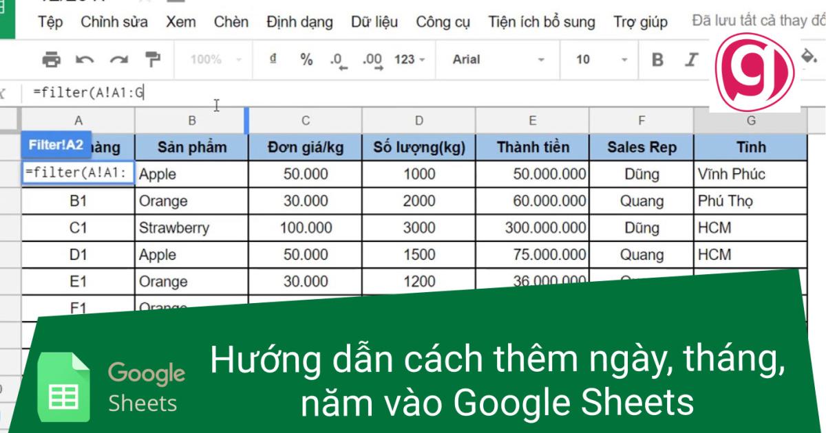 Hướng dẫn cách thêm ngày, tháng, năm vào Google Sheets